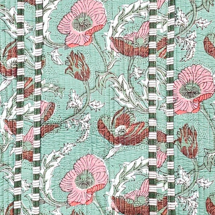 Close-up of the Sage Meadow Quilted Cotton Tote Bag