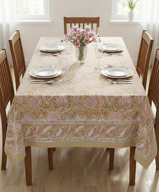 Sand & Rose Hand Block Print Tablecloth | 6-Seater 60x90 inch