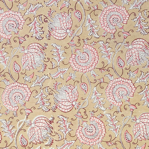 Hand Block Printed Cotton Tablecloth | Sand & Rose | Square 110 x 110cm