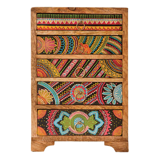 Sharifa Hand Painted 5 Drawer Chest Jewellery Box