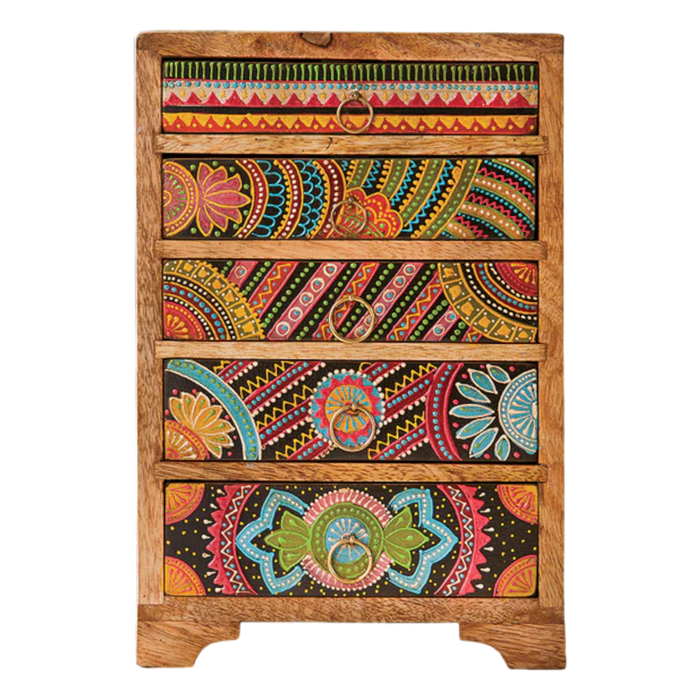 Sharifa Hand Painted 5 Drawer Chest Jewellery Box