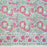 Handcrafted 100% cotton tablecloth in Slate Garden print, showing crimson red flowers, sage green leaves on a blue-grey background, and matching striped hem detail.