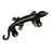 A brass handle in the shape of a gecko lizard with a green patina on a white background