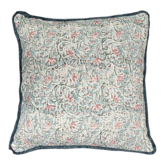 Turquoise and Pink Block Print Cushion Cover