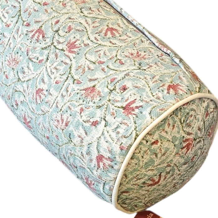 Turquoise and Pink Block Print Bolster Cover