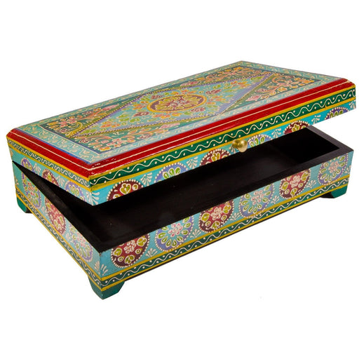 Turquoise and Floral Hand Painted Jewellery Box