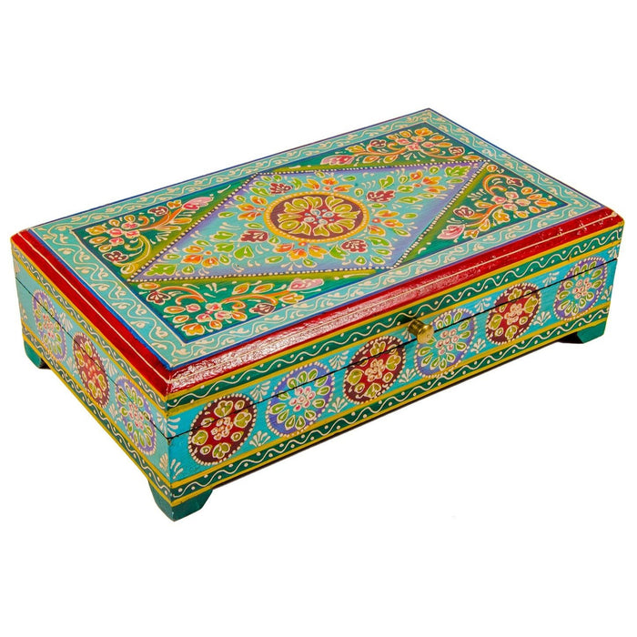 Turquoise and Floral Hand Painted Jewellery Box