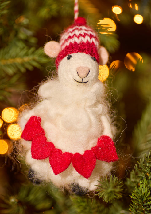 Christmas Sheep Decoration with Red Heart Frill