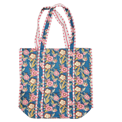 Quilted Block Print Tote Bag - Sea Meadow