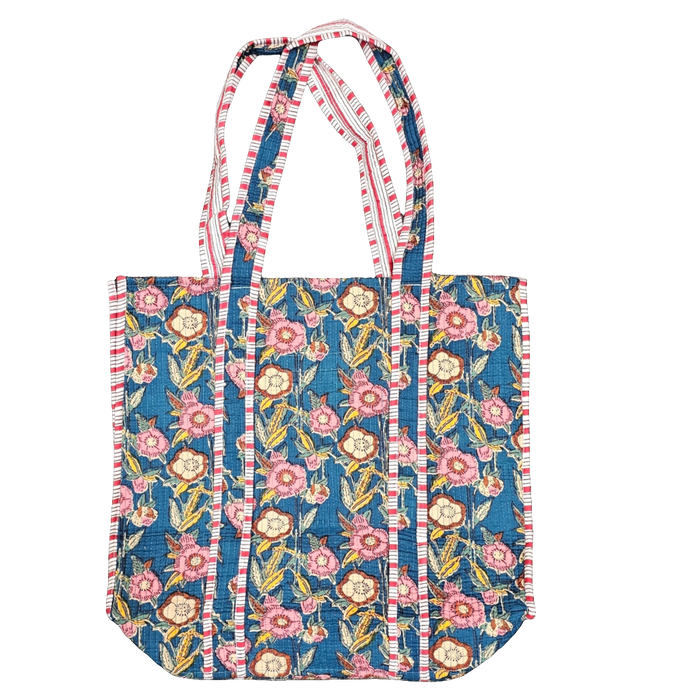 Quilted Block Print Tote Bag - Sea Meadow