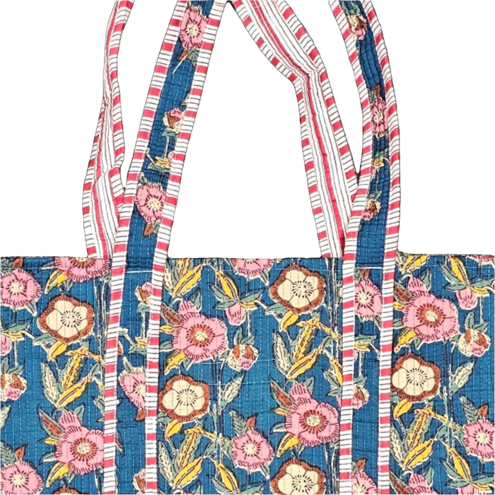 Quilted Block Print Tote Bag - Sea Meadow