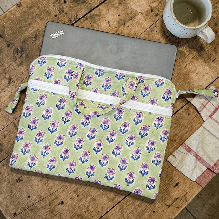 Block Printed Laptop Bag | Green Buti Design