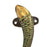 A decorative fish-shaped metal hardware piece with a textured, antiqued finish in gold, bronze, and green patina, featuring a mounting bracket with two holes.