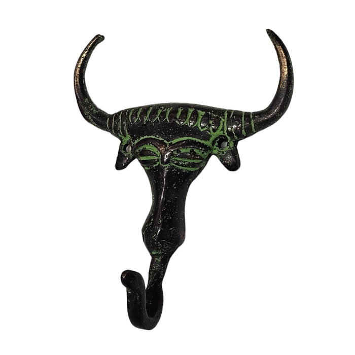 Green Buffalow Head Brass Hook