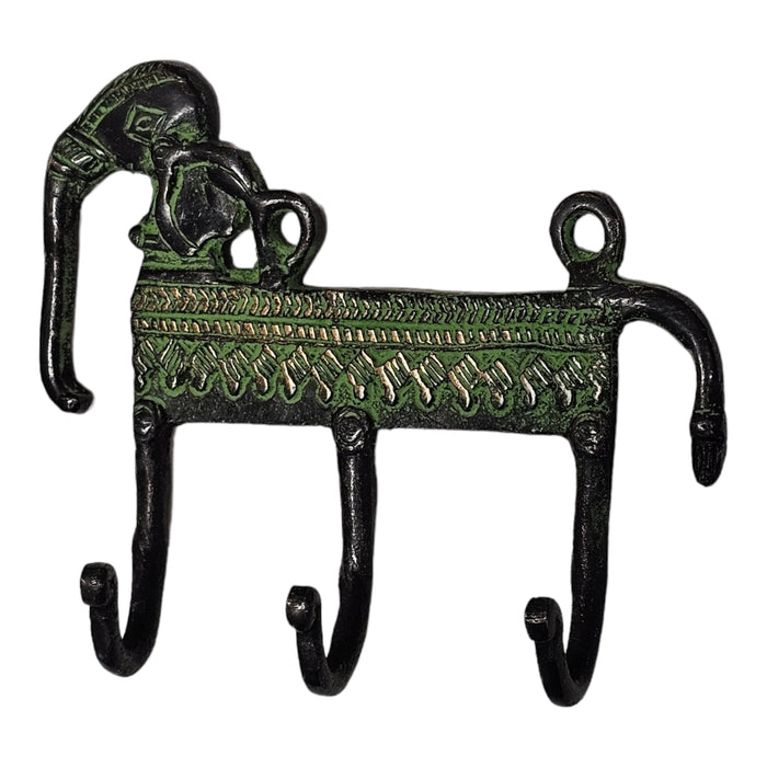 Green Elephant Brass Three Hook