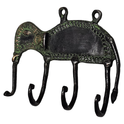 Green Fat Elephant Brass Hook