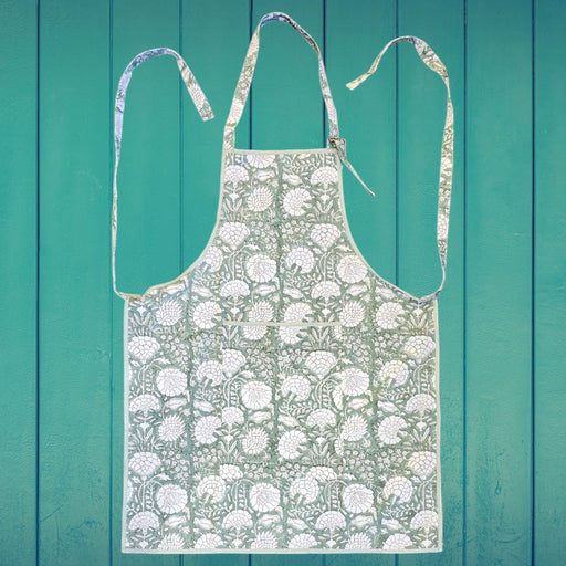 Cotton Apron - Iguana Green Floral Design