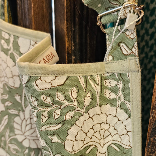 Cotton Apron - Iguana Green Floral Design