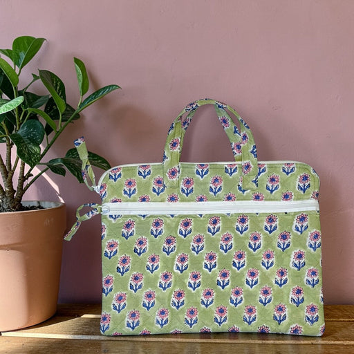 Block Printed Laptop Bag | Green Buti Design