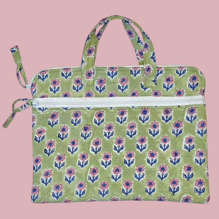 Block Printed Laptop Bag | Green Buti Design