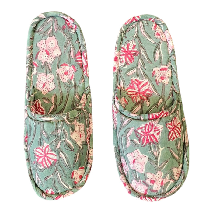 Constance Block Print Cotton Travel Slippers