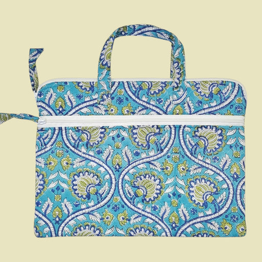 Block Printed Laptop Bag | Turquoise and Lime Floral Design