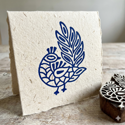 Peacock Design Wooden Carved Printing Block