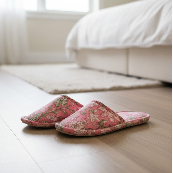 Arabella Block Print Cotton Travel Slippers