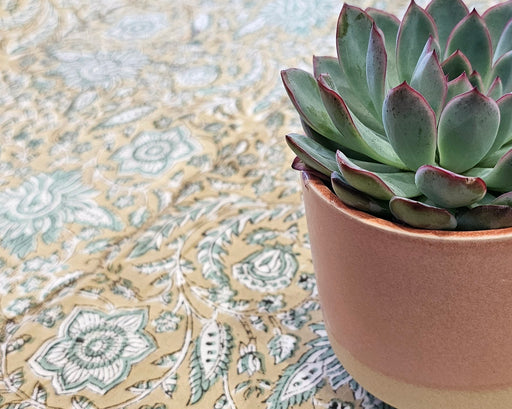 Teal and Jasmine Block Print Tablecloth 130 x 180 cm