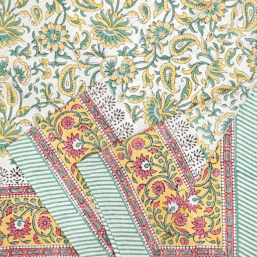 Yellow and Green Block Print Tablecloth 130 x 180 cm