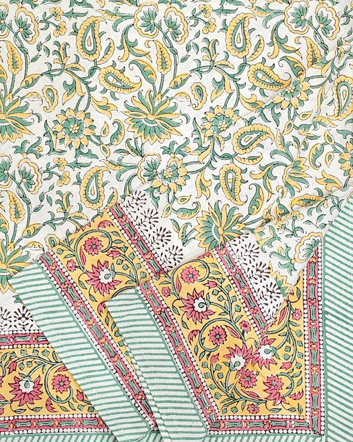 Yellow and Green Block Print Tablecloth 130 x 180 cm