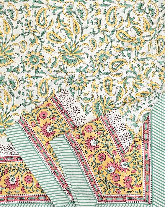 Yellow and Green Block Print Tablecloth 130 x 180 cm