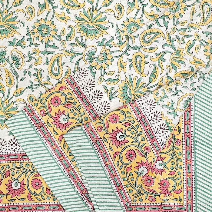 Yellow and Green Block Print Tablecloth 130 x 180 cm