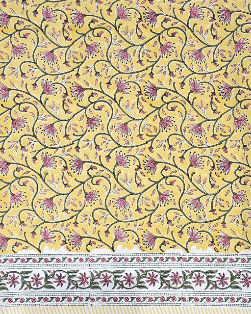 Saffron & Rose Hand Block Print Tablecloth | 6-Seater 60x90 inch