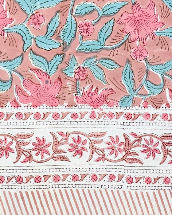 Pink Lily Block Print Tablecloth | 6-Seater