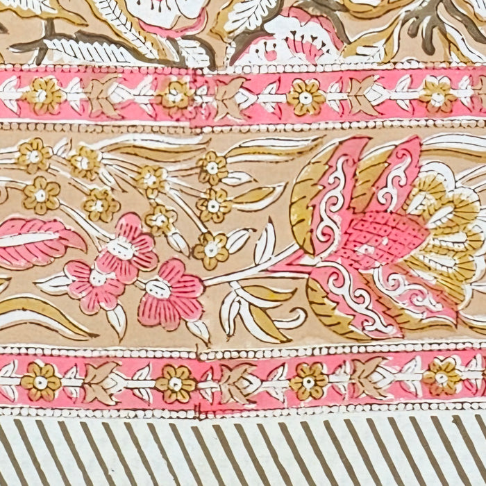 Rose Camel Block Printed Cotton Tablecloth | 150 x 220 cm