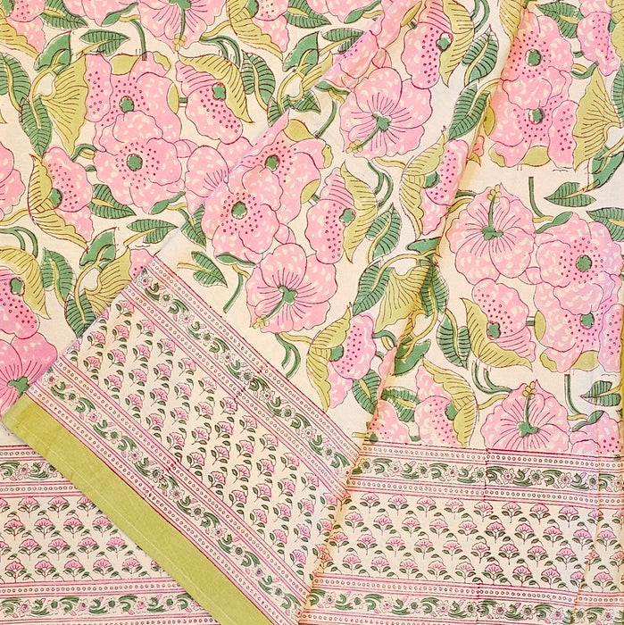 Hand Block Printed Cotton Tablecloth | Blush Meadow | 6-Seater