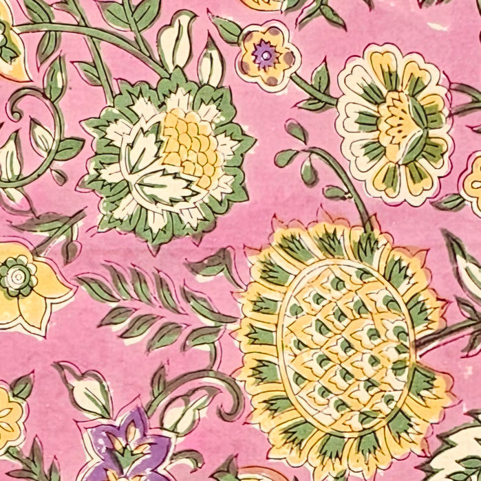 Hand Block Printed Cotton Tablecloth | Bubblegum Garden | 6-Seater