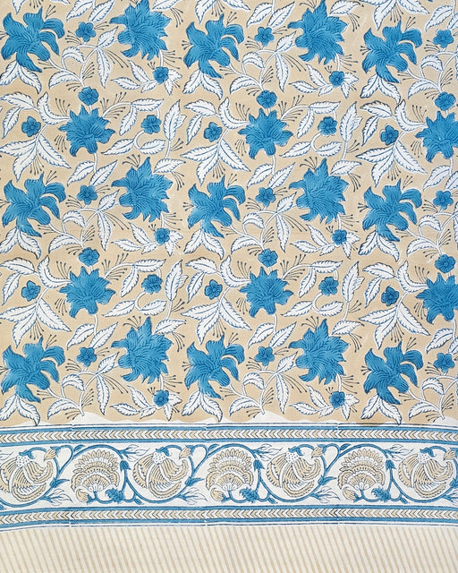 Blue Teal Lily Hand Block Print Tablecloth | 6-Seater 60x90 inch