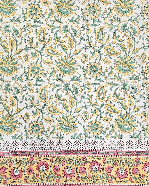 Yellow and Green Block Print Tablecloth 130 x 180 cm