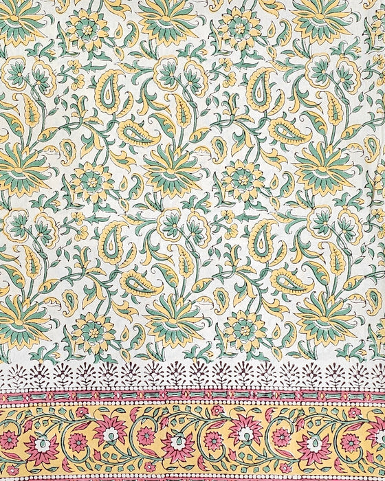 Yellow and Green Block Print Tablecloth 130 x 180 cm