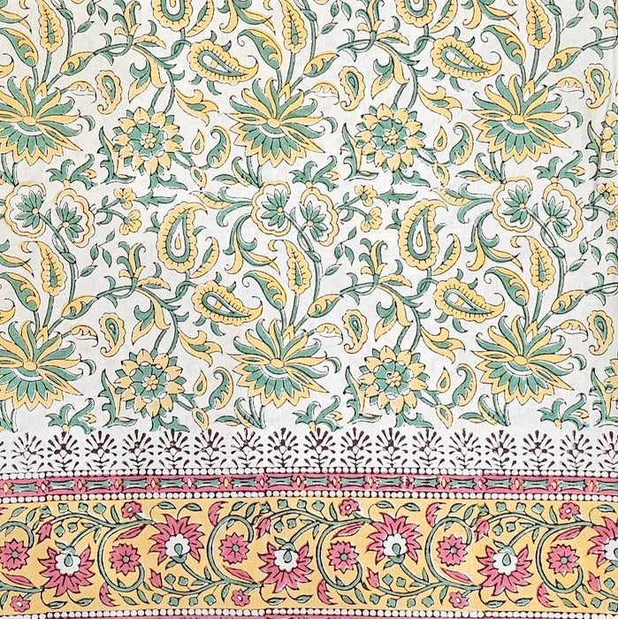 Yellow and Green Block Print Tablecloth 130 x 180 cm