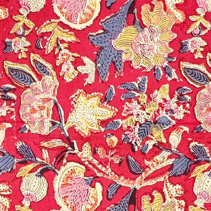Hand Block Printed Cotton Tablecloth | Crimson Garden | 6-Seater