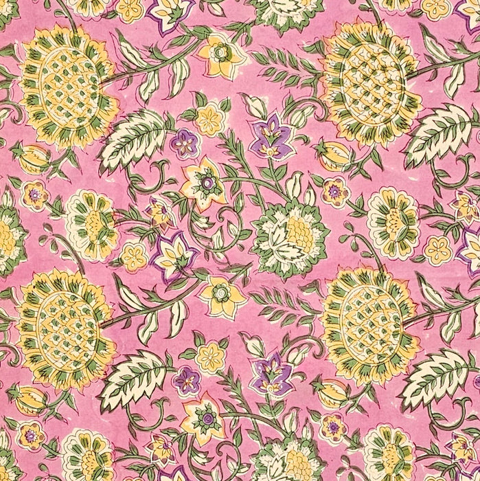 Hand Block Printed Cotton Tablecloth | Bubblegum Garden | 6-Seater