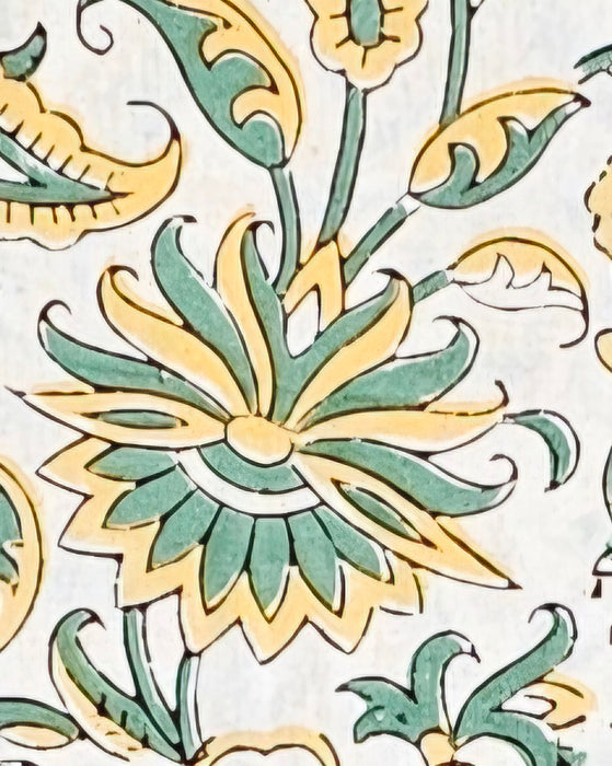 Yellow and Green Block Print Tablecloth 130 x 180 cm