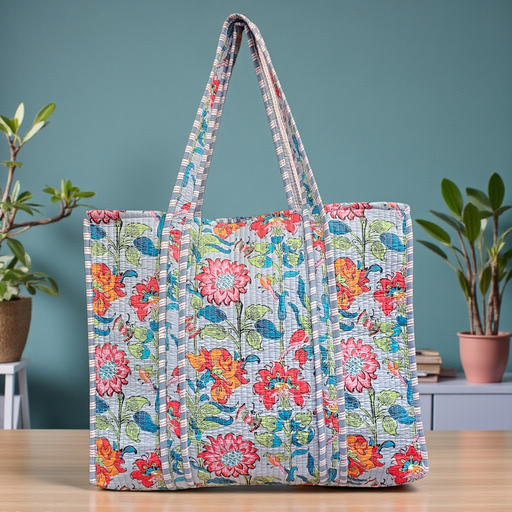 Sky Garden Quilted Cotton Tote Bag
