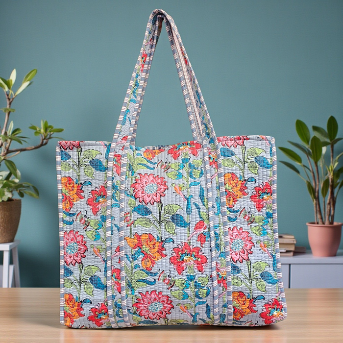 Sky Garden Quilted Cotton Tote Bag