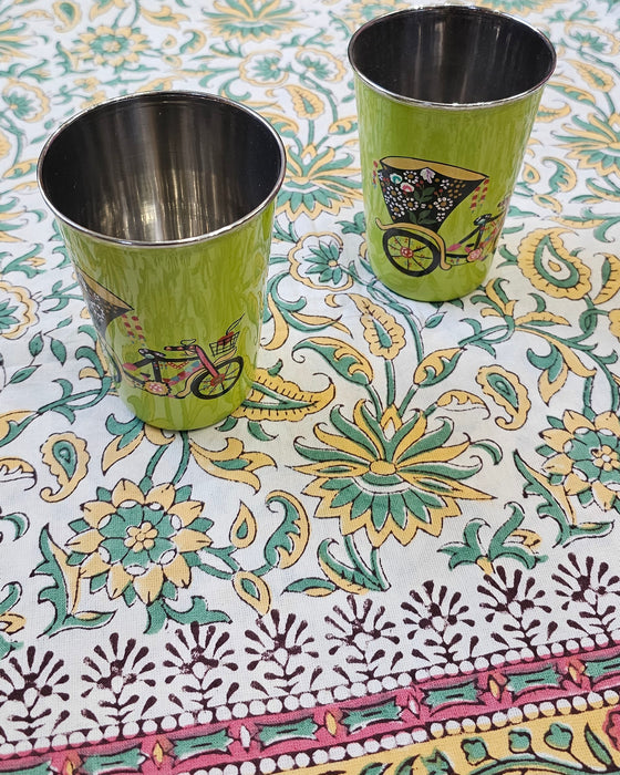 Yellow and Green Block Print Tablecloth 130 x 180 cm