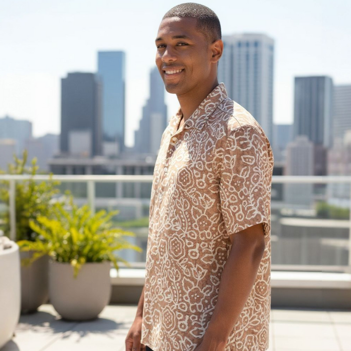 Dabu Print Short Sleeve Shirt - Brown Sugar Design