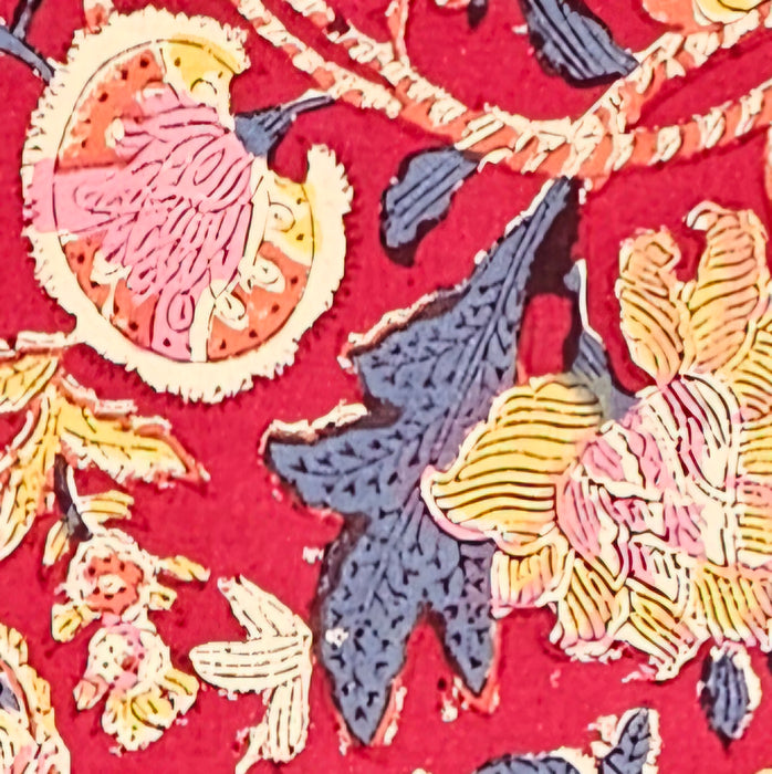 Hand Block Printed Cotton Tablecloth | Crimson Garden | 6-Seater